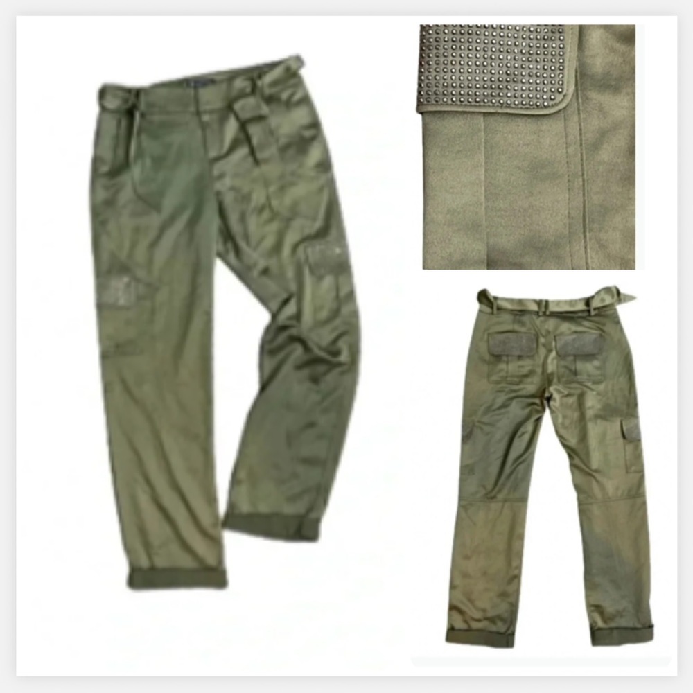 INC INTERNATIONAL CONCEPT Y2K CARGO PANTS FOREST GREEN SEQUIN POCKETS CUFFED - Picture 11 of 12